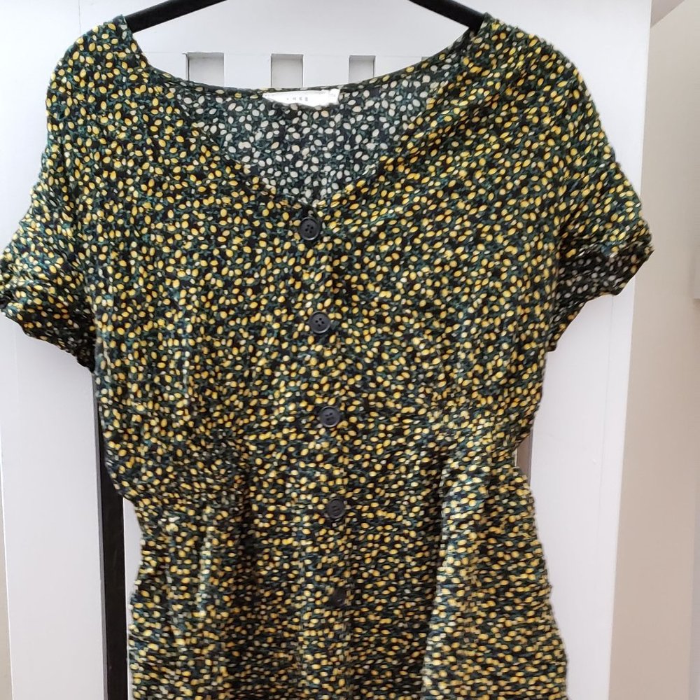 Lemon Print Button Up Mini Dress with Pock… - Picture 1 of 8